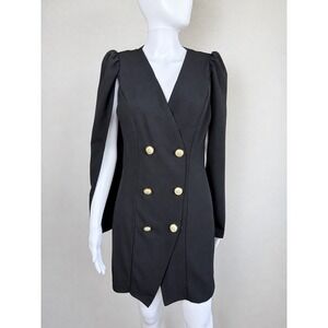 Floerns Women Blazer Dress S Black Cape Sleeve Double Breasted Mini Old Money
